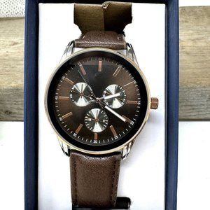 George Mens Bronze Dial  Easy Read New in Box Vegan Leather band